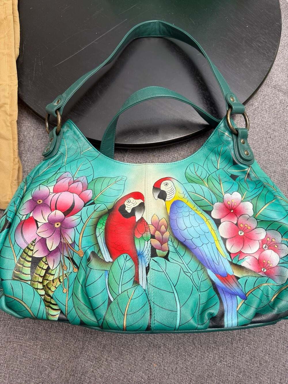 Anuschka Hand Painted Leather Large Ruched Hobo Brazilian Beauties
